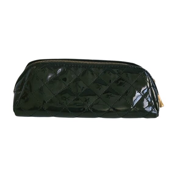 Rare BURBERRY Quilted Patent Leather Cosmetic Bag Black Gold Hardware Case - Picture 3 of 12